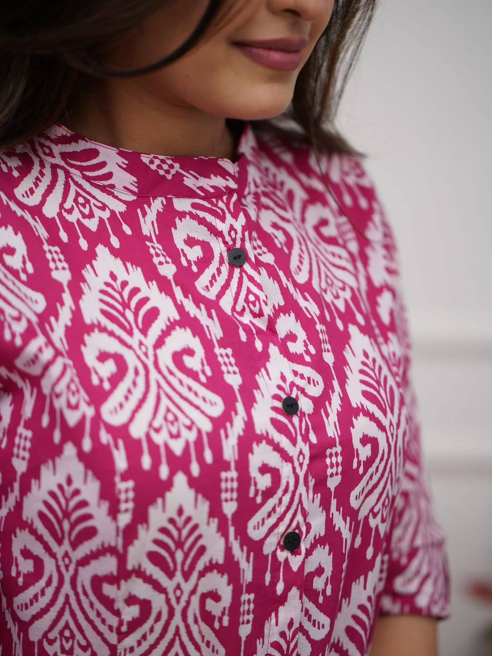 Woebegone Pink Pure Cotton Slub Printed Kurta Set