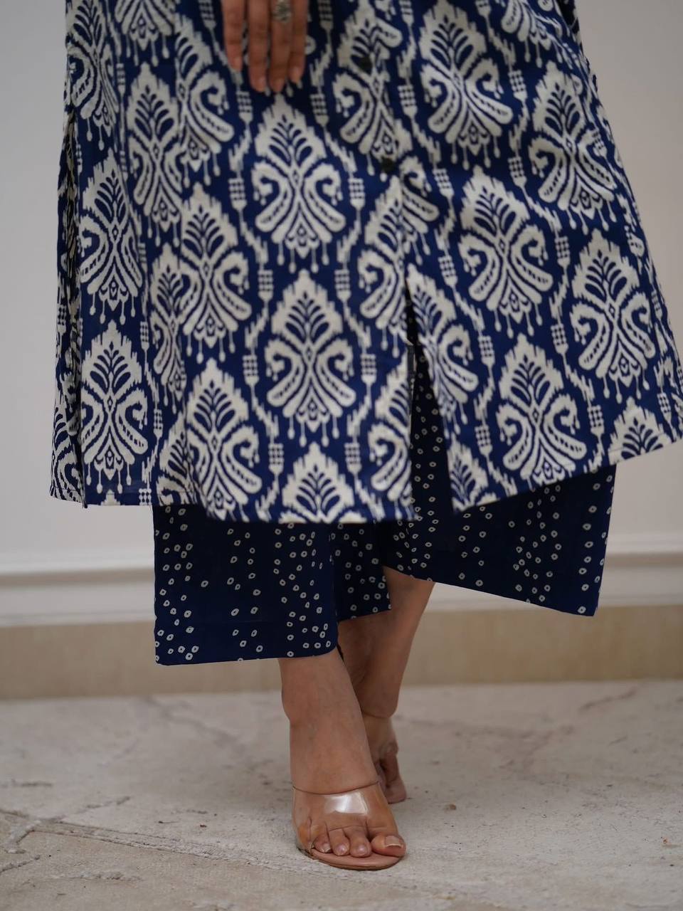 Cynosure Blue Pure Cotton Slub Printed Kurta Set