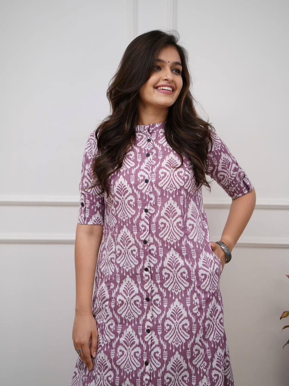 Palimpsest Lavender Pure Cotton Slub Printed Kurta Set