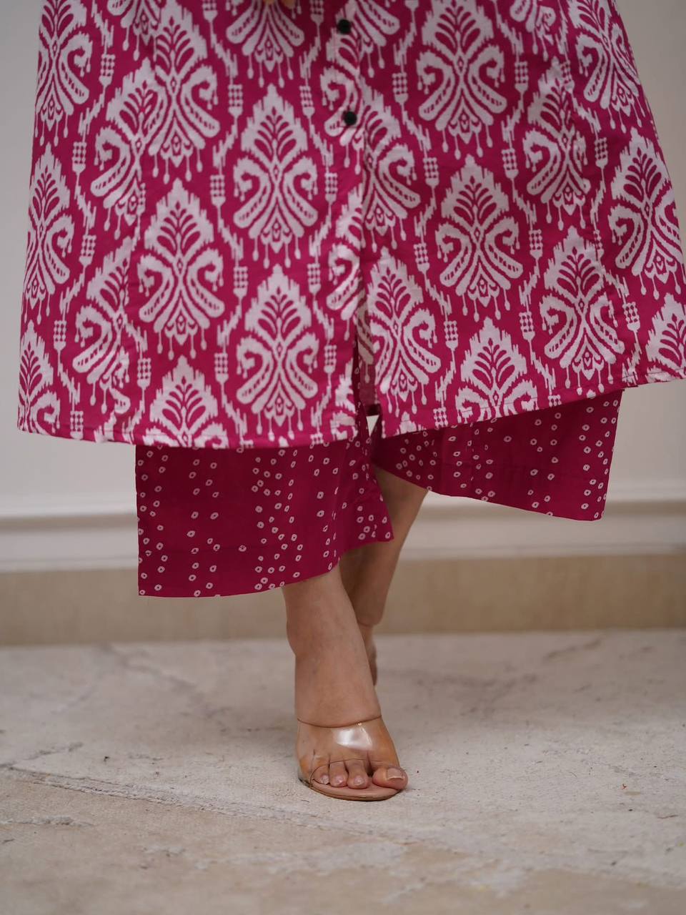 Woebegone Pink Pure Cotton Slub Printed Kurta Set
