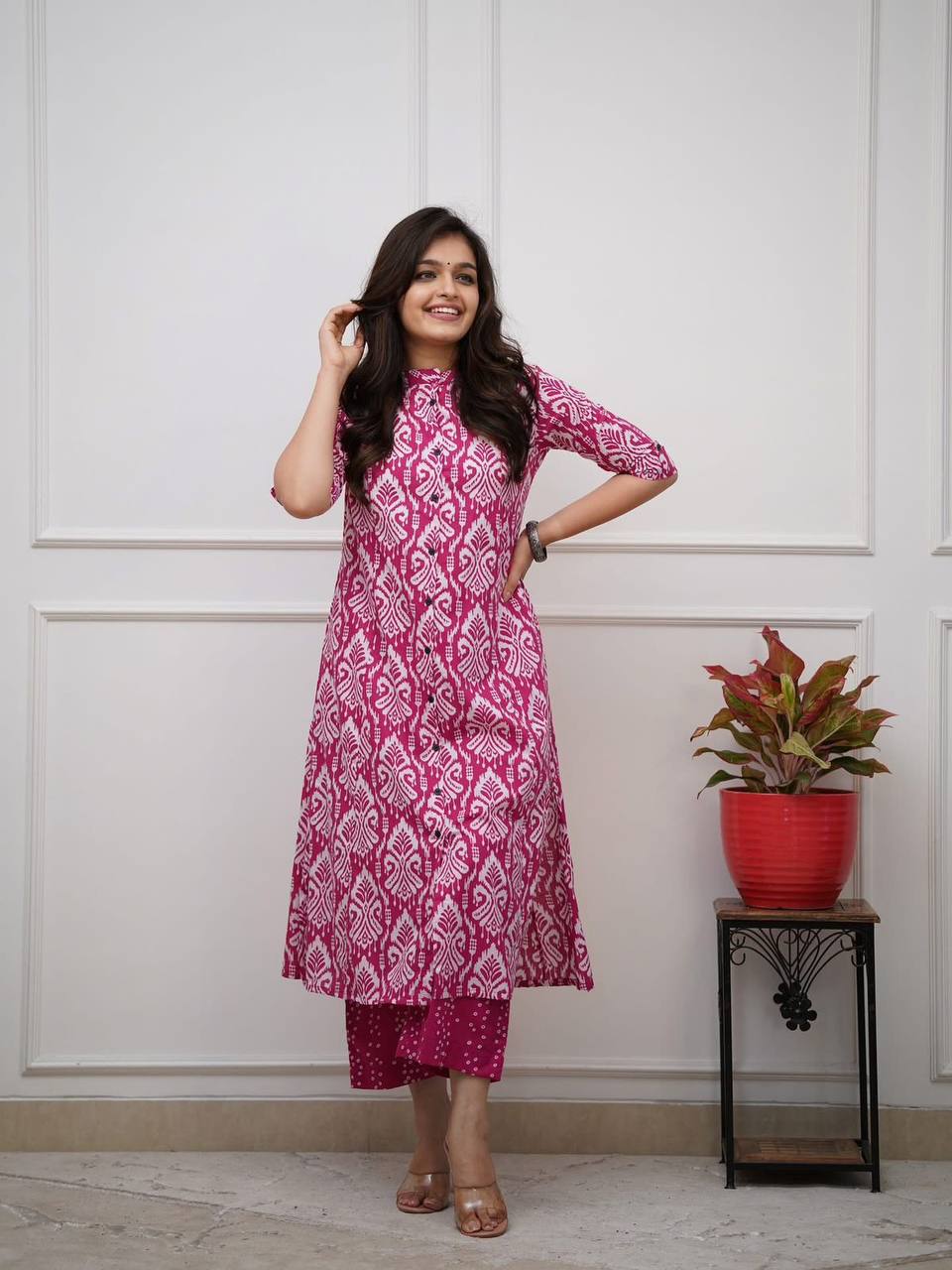 Woebegone Pink Pure Cotton Slub Printed Kurta Set