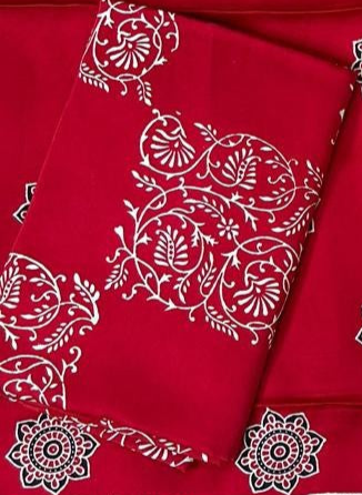 Captivating Red Original Natural Ajrakh Print 3 pc Pure Modal Silk Unstitched Suit Set