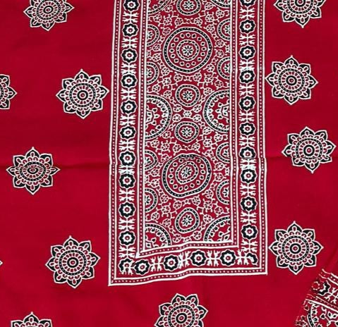 Captivating Red Original Natural Ajrakh Print 3 pc Pure Modal Silk Unstitched Suit Set