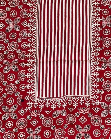 Zephyr Red Original Natural Ajrakh Print 3 pc Pure Modal Silk Unstitched Suit Set