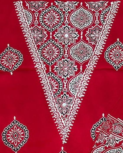 Delicate Red Original Natural Ajrakh Print 3 pc Pure Modal Silk Unstitched Suit Set