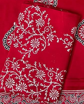 Delicate Red Original Natural Ajrakh Print 3 pc Pure Modal Silk Unstitched Suit Set
