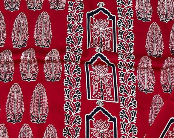 Charming Red Original Natural Ajrakh Print 3 pc Pure Modal Silk Unstitched Suit Set