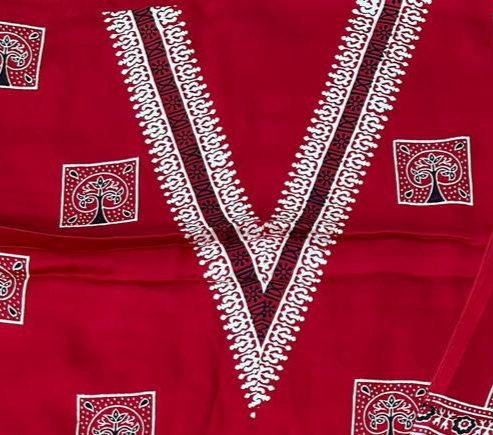 Enchanting Red Original Natural Ajrakh Print 3 pc Pure Modal Silk Unstitched Suit Set
