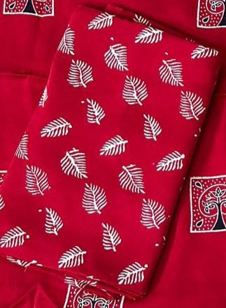 Enchanting Red Original Natural Ajrakh Print 3 pc Pure Modal Silk Unstitched Suit Set