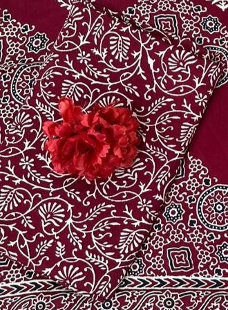 Deserving Maroon Original Natural Ajrakh Print 3 pc Pure Modal Silk Unstitched Suit Set