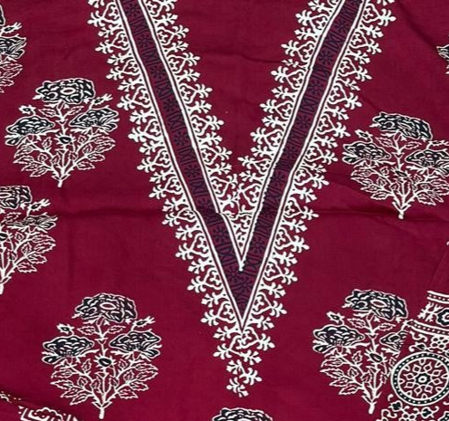 Exemplary Maroon Original Natural Ajrakh Print 3 pc Pure Modal Silk Unstitched Suit Set