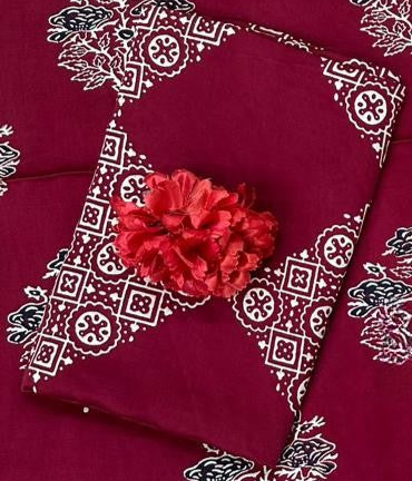 Exemplary Maroon Original Natural Ajrakh Print 3 pc Pure Modal Silk Unstitched Suit Set