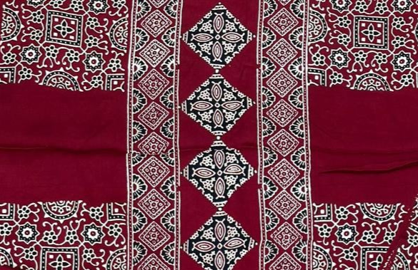 Elegant Maroon Original Natural Ajrakh Print 3 pc Pure Modal Silk Unstitched Suit Set