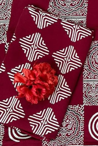 Decorative Maroon Original Natural Ajrakh Print 3 pc Pure Modal Silk Unstitched Suit Set