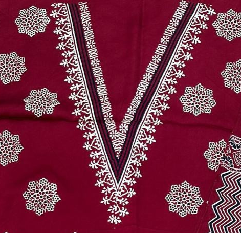 Stunning Maroon Original Natural Ajrakh Print 3 pc Pure Modal Silk Unstitched Suit Set