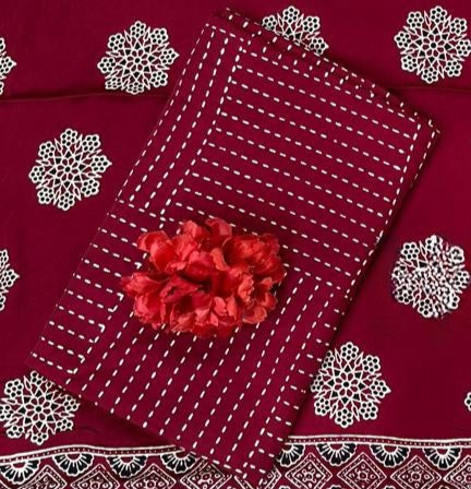 Stunning Maroon Original Natural Ajrakh Print 3 pc Pure Modal Silk Unstitched Suit Set