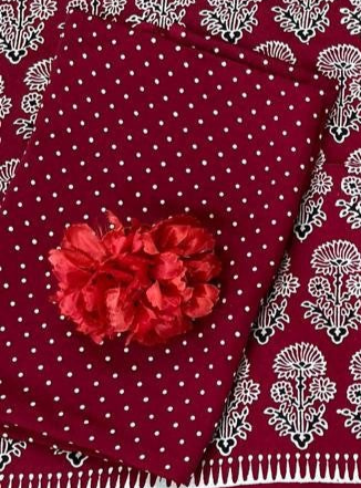 Fabulous Maroon Original Natural Ajrakh Print 3 pc Pure Modal Silk Unstitched Suit Set