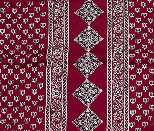 Radiant Maroon Original Natural Ajrakh Print 3 pc Pure Modal Silk Unstitched Suit Set