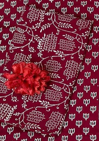 Radiant Maroon Original Natural Ajrakh Print 3 pc Pure Modal Silk Unstitched Suit Set
