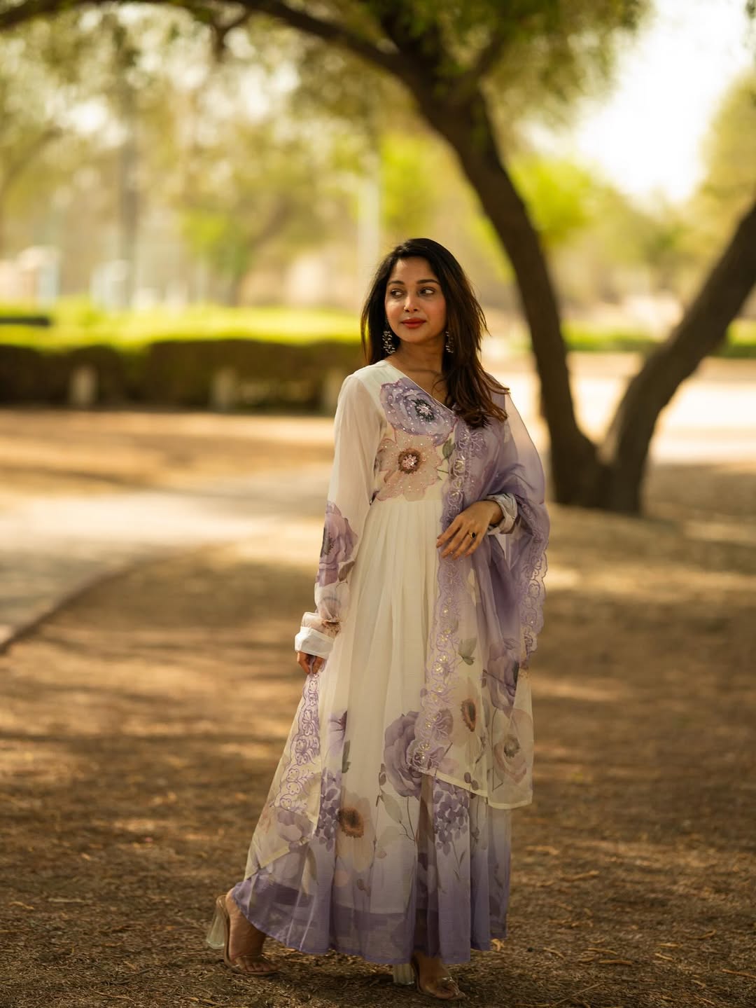 Surreptitious Almond Organza Digital Printed Suit Set