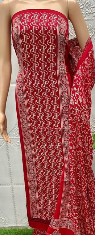 Desultory Red Original Natural Ajrakh Print 3 pc Pure Modal Silk Unstitched Suit Set