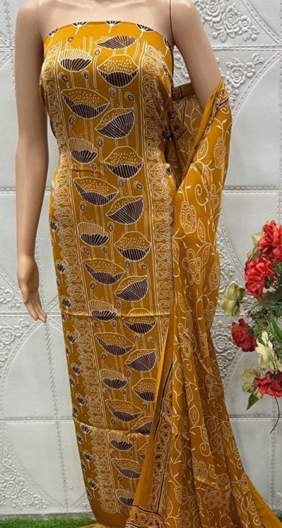 Mustrad Original Natural Ajrakh Print 3 pc Pure Modal Silk Unstitched Suit Set