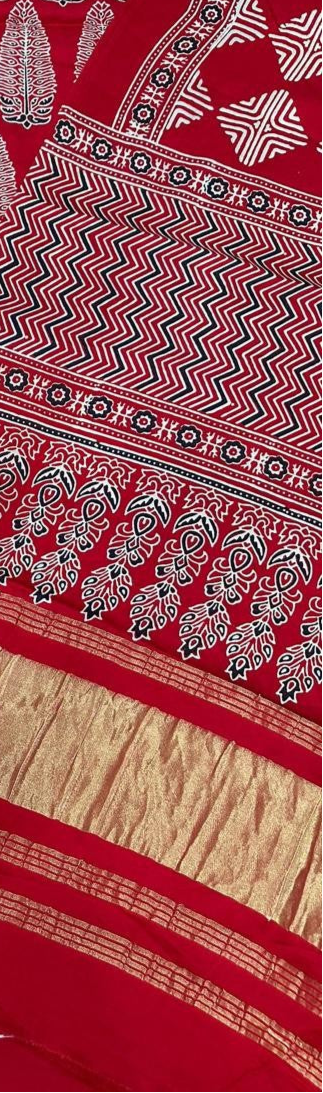 Effervescent Red Original Natural Ajrakh Print 3 pc Pure Modal Silk Unstitched Suit Set