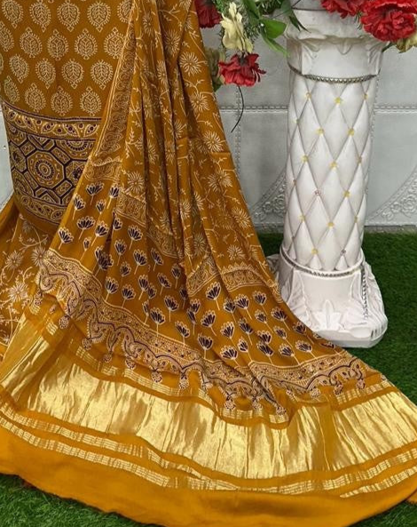 Mustrad Original Natural Ajrakh Print 3 pc Pure Modal Silk Unstitched Suit Set