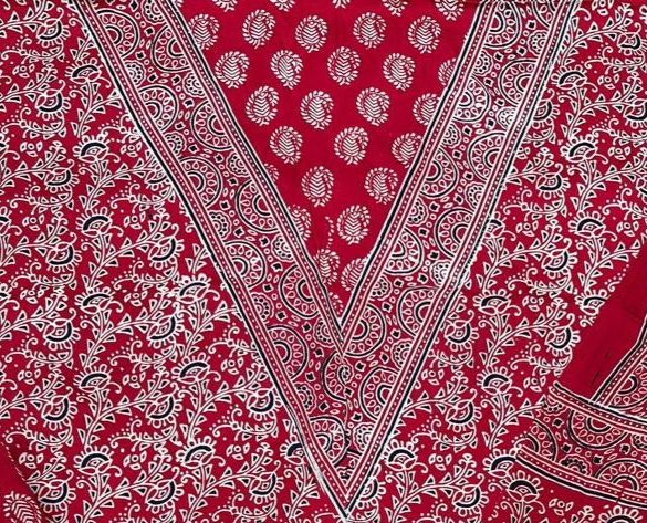 Red Original Natural Ajrakh Print 3 pc Pure Modal Silk Unstitched Suit Set