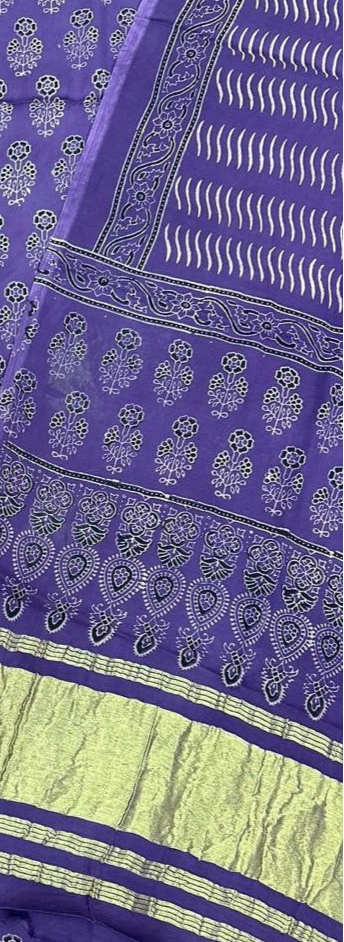 Purple Original Natural Ajrakh Print 3 pc Pure Modal Silk Unstitched Suit Set