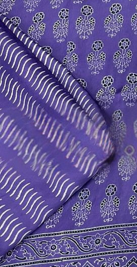 Purple Original Natural Ajrakh Print 3 pc Pure Modal Silk Unstitched Suit Set