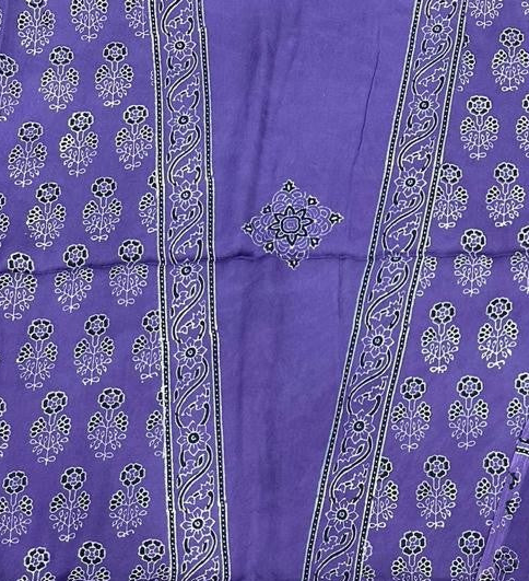Purple Original Natural Ajrakh Print 3 pc Pure Modal Silk Unstitched Suit Set