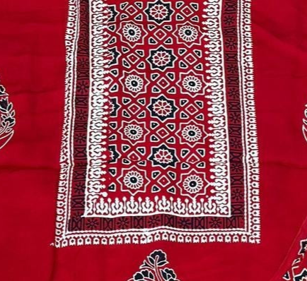 Glorious Red Original Natural Ajrakh Print 3 pc Pure Modal Silk Unstitched Suit Set