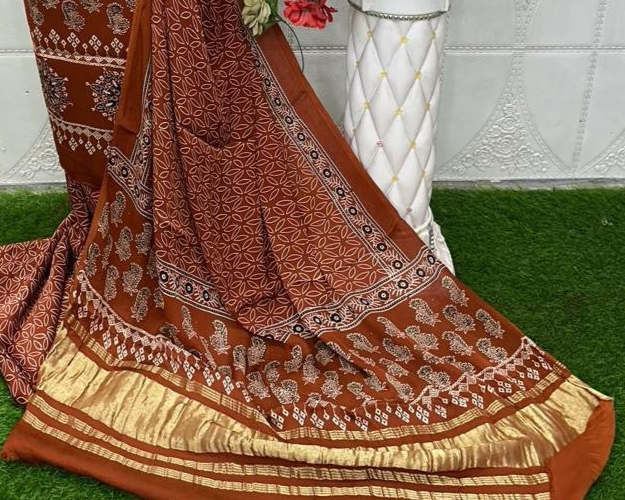 RedWood Original Natural Ajrakh Print 3 pc Pure Modal Silk Unstitched Suit Set