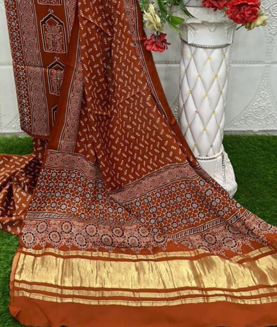 Redwood Original Natural Ajrakh Print 3 pc Pure Modal Silk Unstitched Suit Set