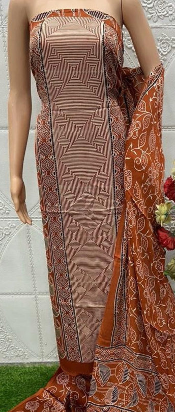 RedWood Original Natural Ajrakh Print 3 pc Pure Modal Silk Unstitched Suit Set