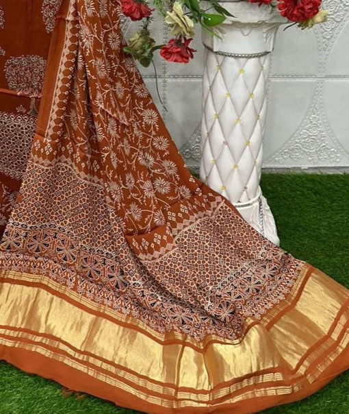RedWood Original Natural Ajrakh Print 3 pc Pure Modal Silk Unstitched Suit Set