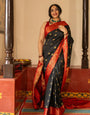 Midnight Black jacquard weaving Soft Lichi Silk Saree