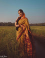 Ochre Mustard Soft Lichi Silk Saree with Exclusive Jacquard Border