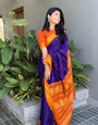 Daark Blue Soft Lichi Silk Saree with Exclusive Jacquard Border