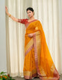 Golden Yellow Jacquard Weaving Soft Lichi Silk Saree
