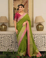 Dark Olive Green Jacquard Weaving Soft Lichi Silk Saree