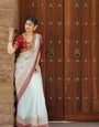 Vanilla White Jacquard Weaving Soft Lichi Silk Saree