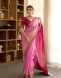 Cotton Candy Pink Jacquard Weaving Soft Lichi Silk Saree