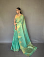 Sky Blue Zari Threaded Tissue Silk Saree
