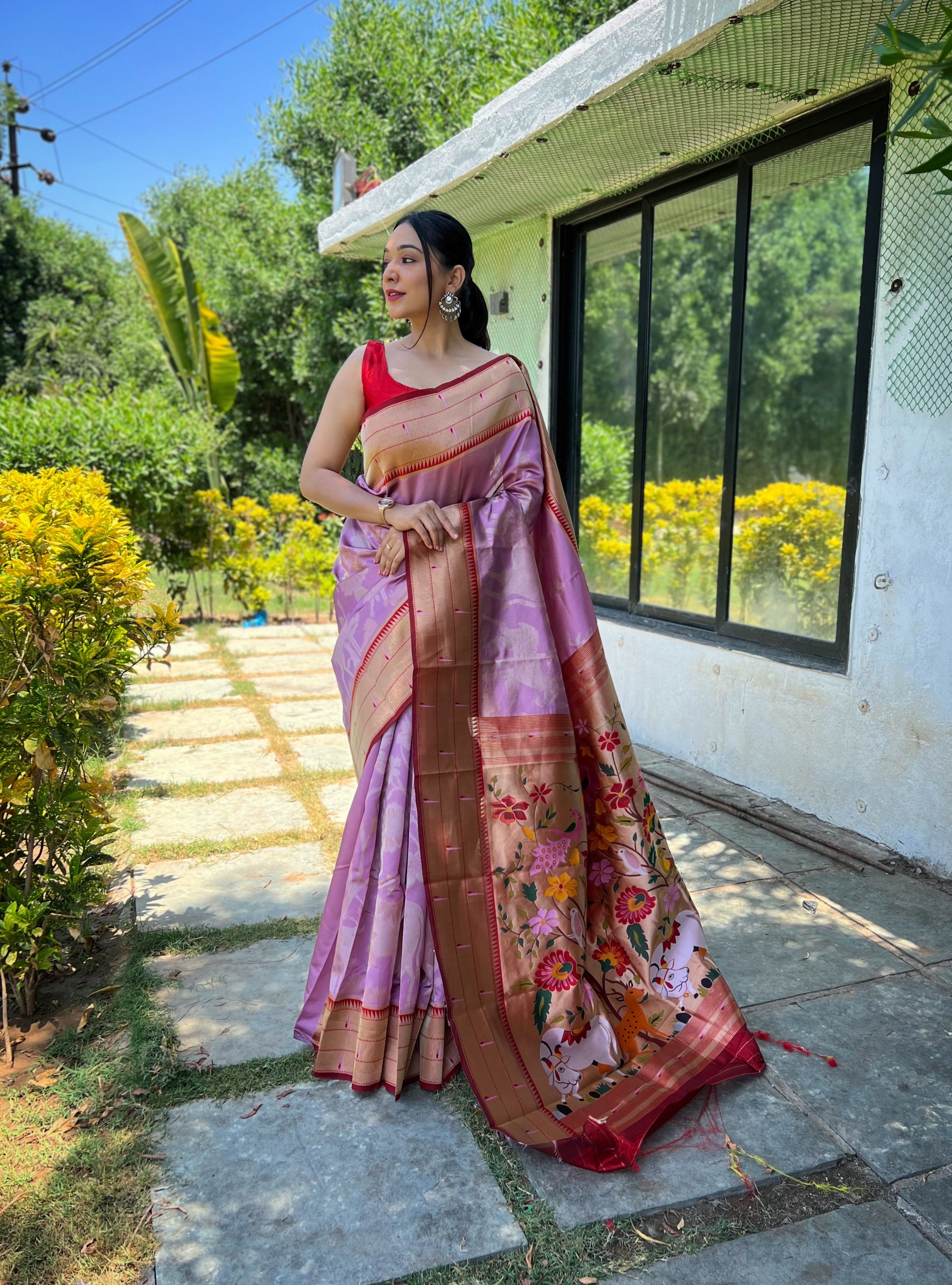 Traditional Design Patterns  Lavender Soft paithani silk saree