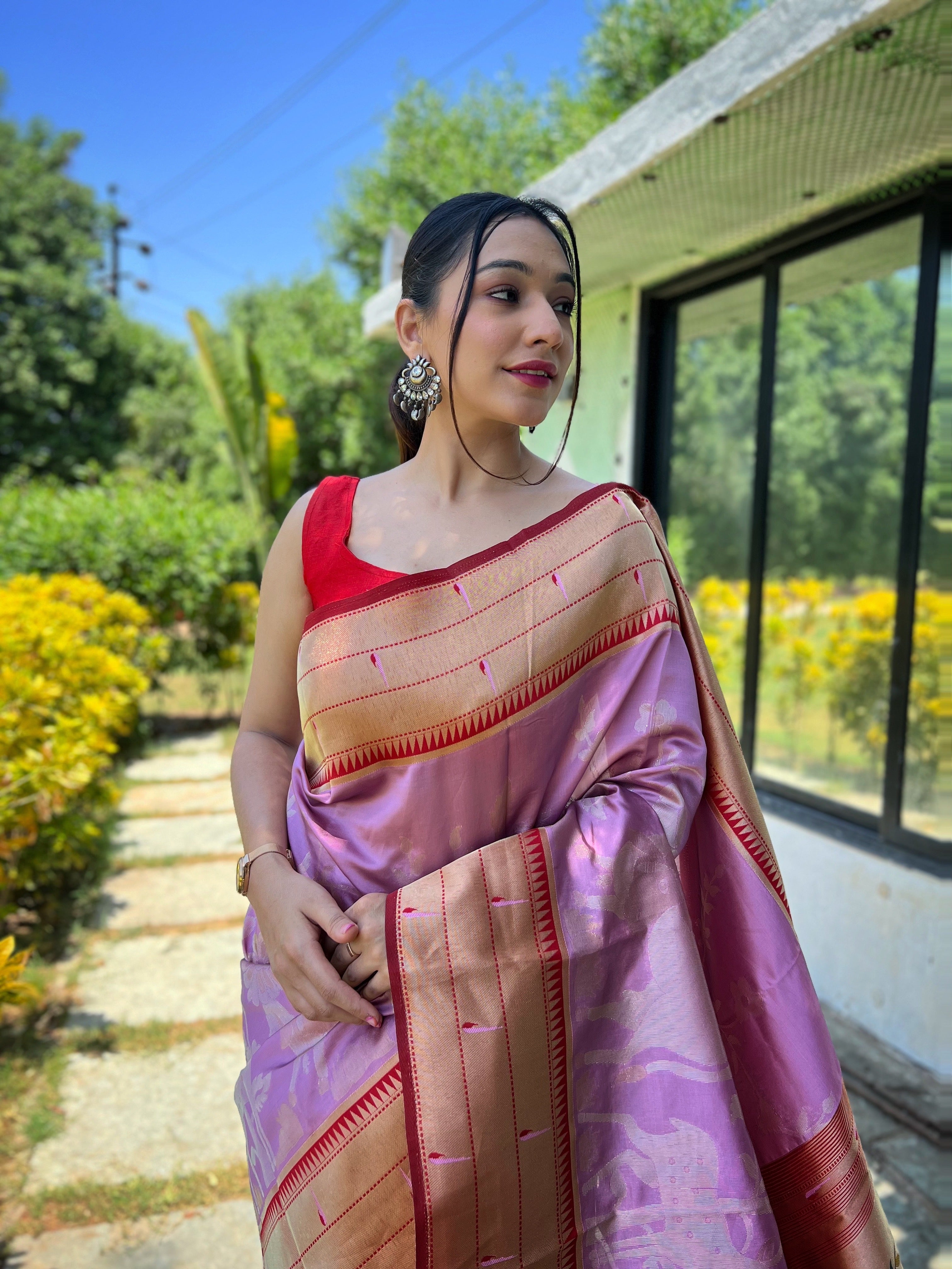 Traditional Design Patterns  Lavender Soft paithani silk saree