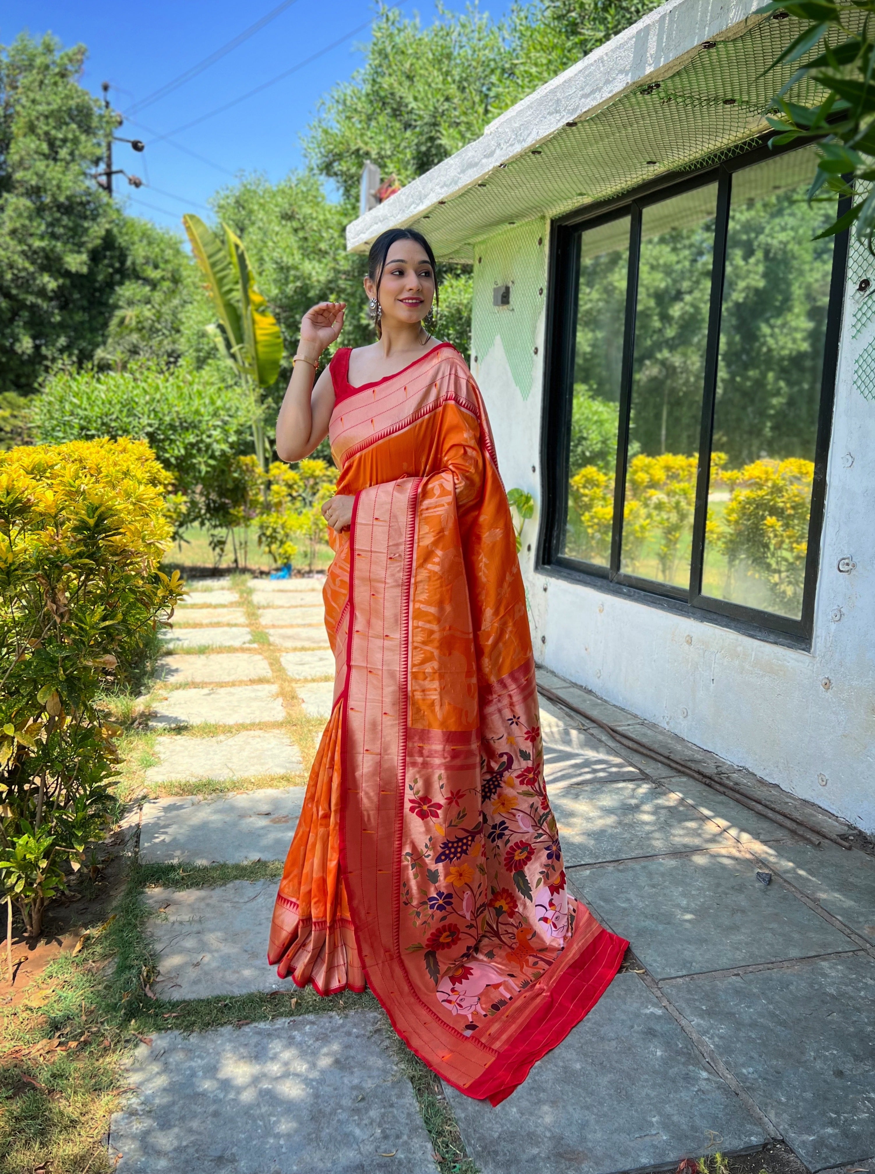 Traditional Design Patterns Yellow Soft paithani silk saree