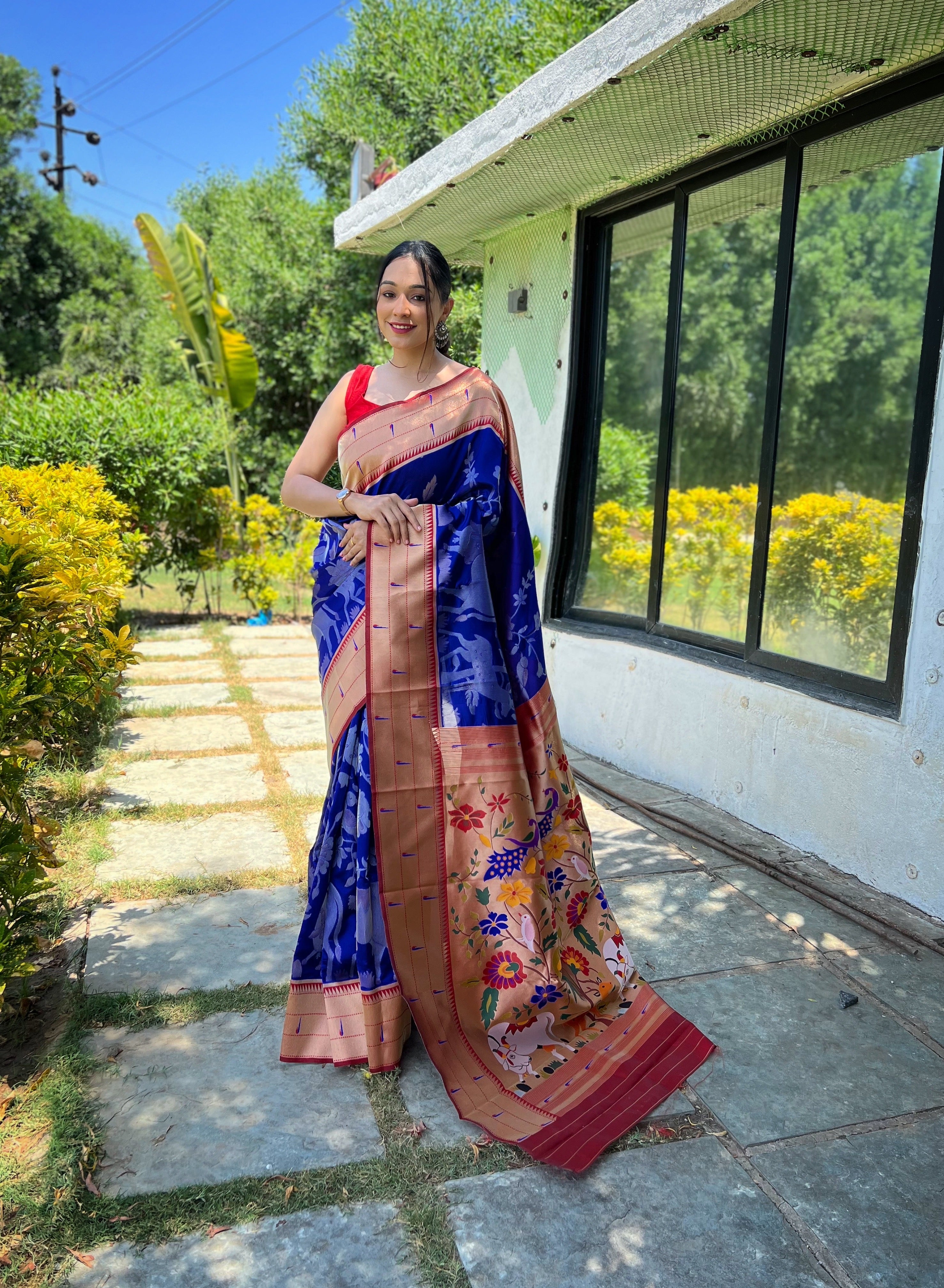 Traditional Design Patterns Violet Soft paithani silk saree