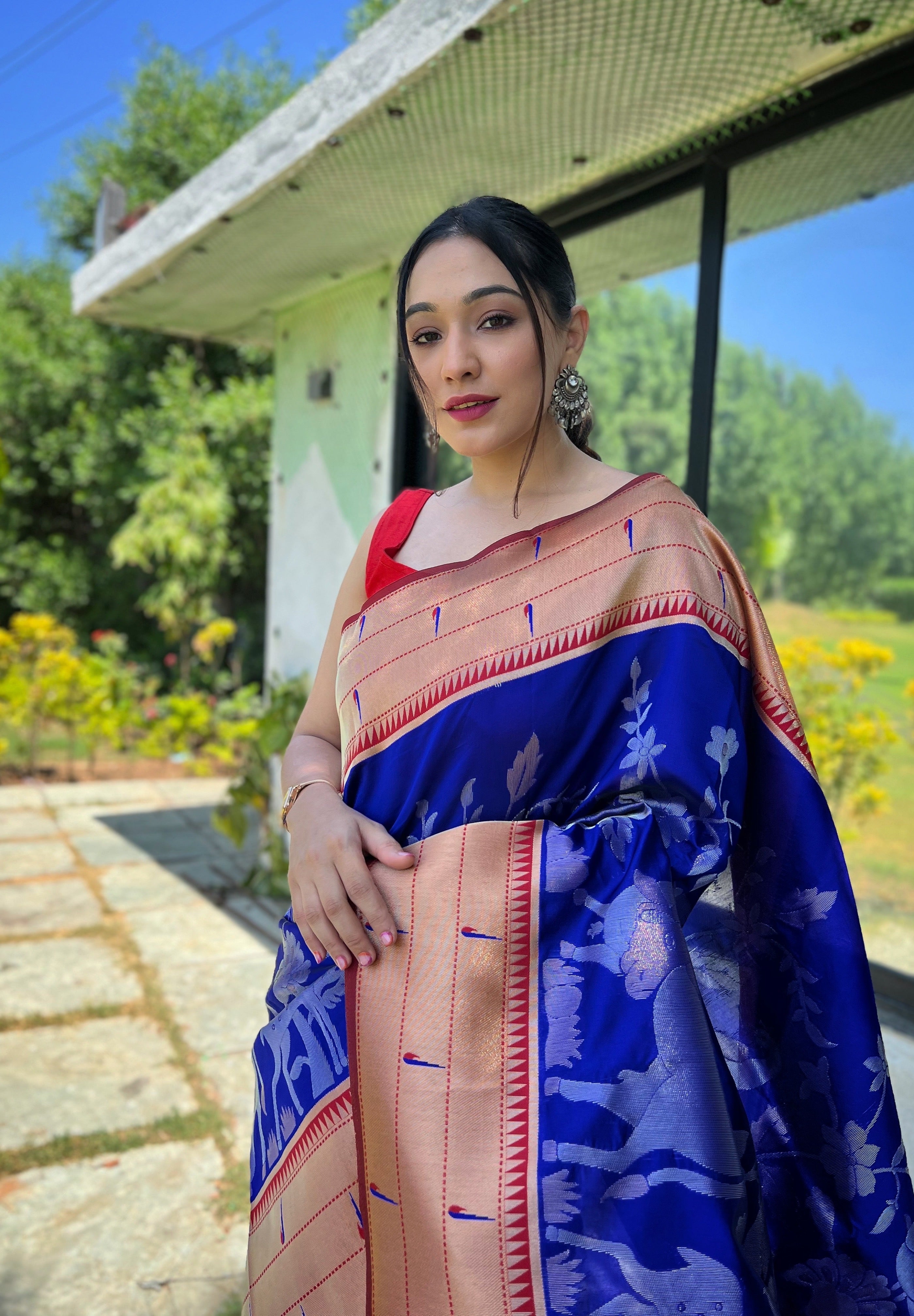 Traditional Design Patterns Violet Soft paithani silk saree